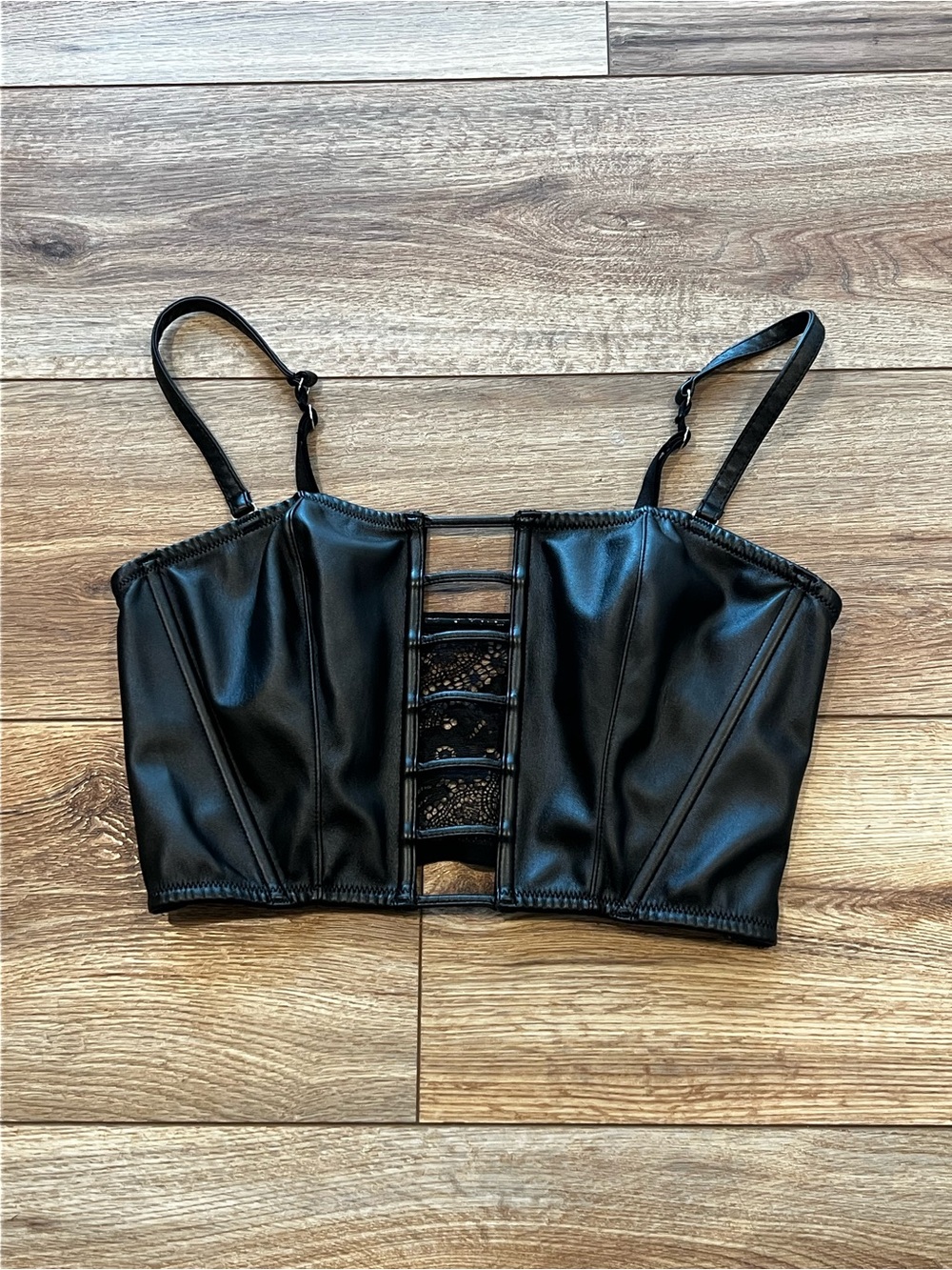 Victoria’s Secret Faux Leather Black Mini Corset Top Size Medium